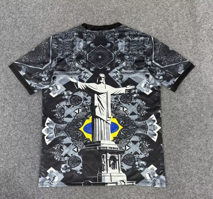 Fan Version 2025 Brazil Black Jesus Edition Soccer Jersey Brasil Camisetas de Futbol