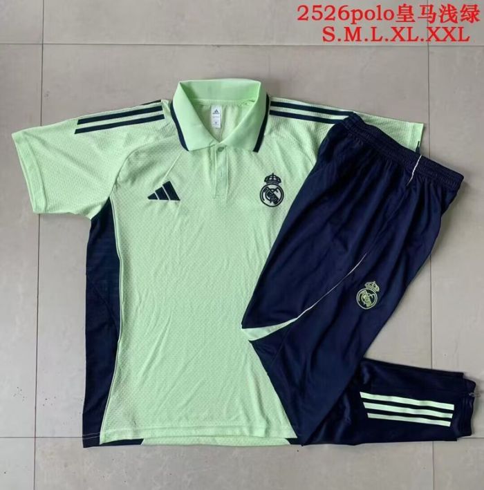 2025-2026 Real Madrid Green Soccer Polo and Pants Football Kit
