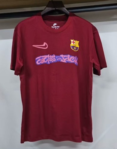 Travis Scott Barca Camisetas de Futbol Fans Version 2025-2026 Barcelona Cotton Soccer T-shirt