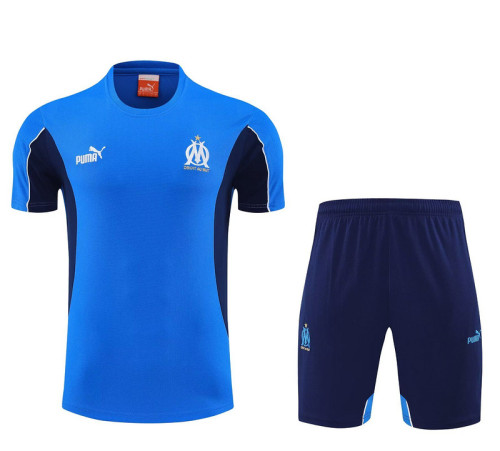 Adult Uniform 2025-2026 Marseille Blue Soccer Training Shirt and Shorts Football Set