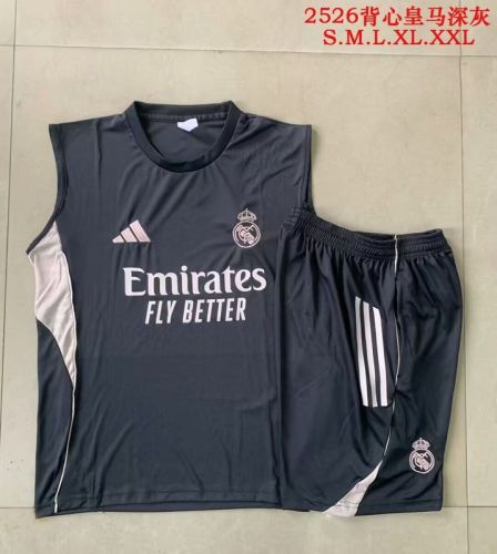 Adult Uniform 2025-2026 Real Madrid Dark Grey Soccer Training Vest and Shorts Football Set
