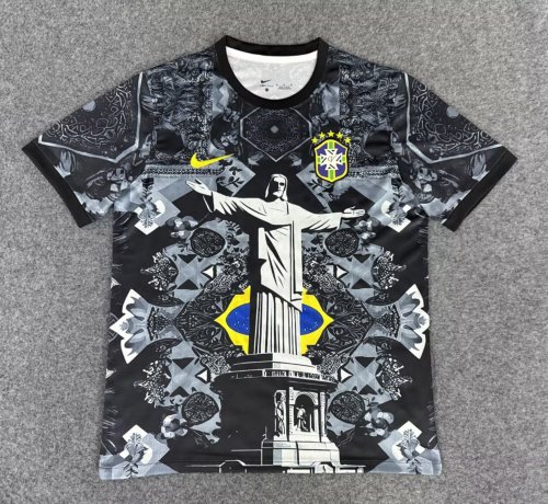 Fan Version 2025 Brazil Black Jesus Edition Soccer Jersey Brasil Camisetas de Futbol