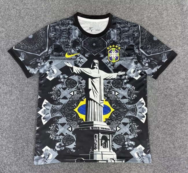 Fan Version 2025 Brazil Black Jesus Edition Soccer Jersey Brasil Camisetas de Futbol