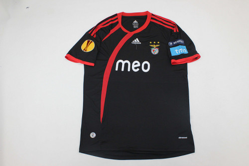 with Europa League Patch Retro Jersey 2009-2010 Benfica Away Black Soccer Jersey Vintage Football Shirt
