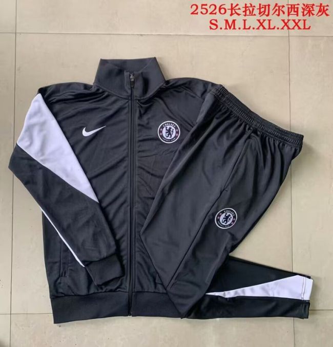 2025-2026 Chelsea Black/White Soccer Training Jacket and Pants Football Tracksuit
