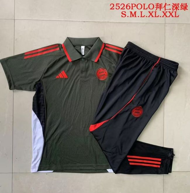 2025-2026 Bayern Munich Dark Green Soccer Polo and Pants Football Kit