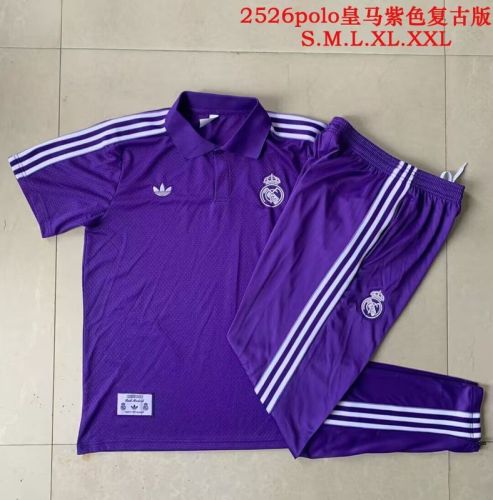 2025-2026 Real Madrid Purple Soccer Polo and Pants Football Kit