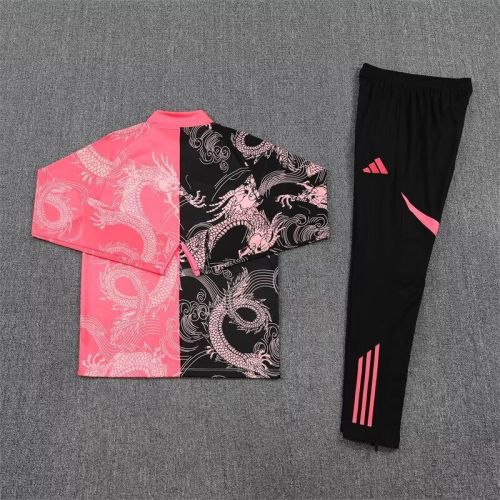 2025-2026 Real Madrid Black/Pink Dragon Soccer Training Sweater and Pants Football Kit
