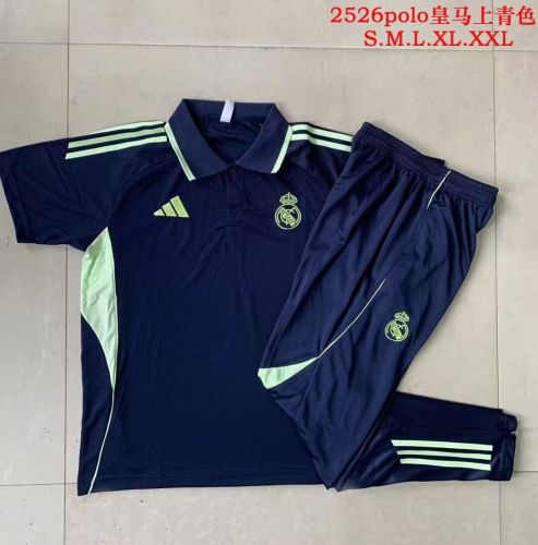2025-2026 Real Madrid Dark Blue Soccer Polo and Pants Football Kit