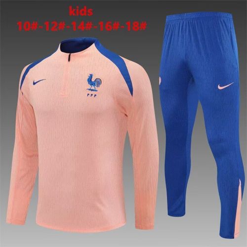 Youth 2025-2026 France Pink Soccer Training Sweater and Pants Football Kit