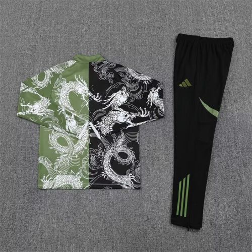 2025-2026 Real Madrid Black/Green Dragon Soccer Training Sweater and Pants Football Kit