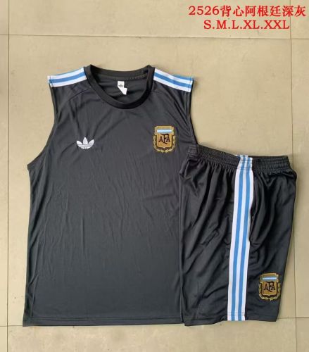 Adult Uniform 2025-2026 Argentina Dark Grey Soccer Training Vest and Shorts Football Set