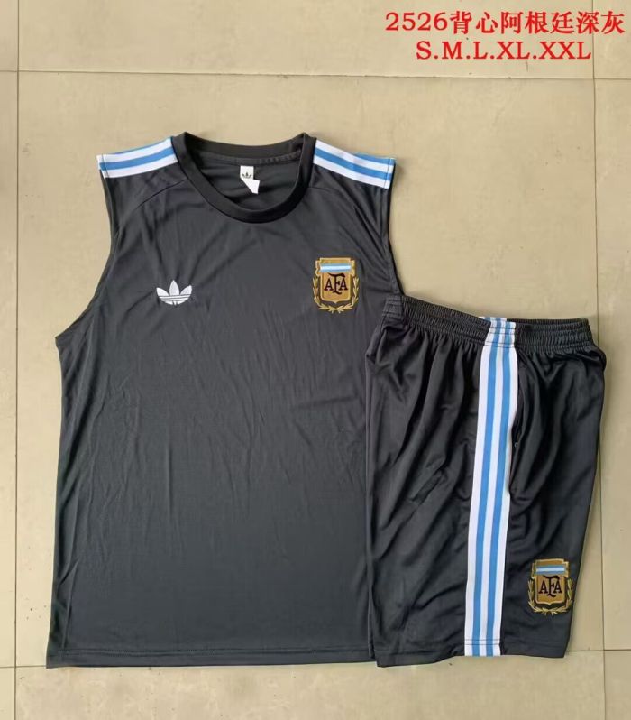 Adult Uniform 2025-2026 Argentina Dark Grey Soccer Training Vest and Shorts Football Set