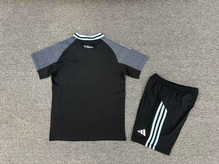 Youth Uniform Kids Kit 2025-2026 Aston Villa Away Black Soccer Jersey Shorts Child Football Set