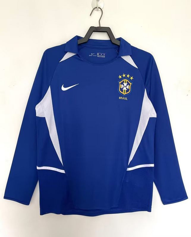 Long Sleeve Retro Jersey 2002 Brazil Away Blue Soccer Jersey Brasil Camisetas de Futbol