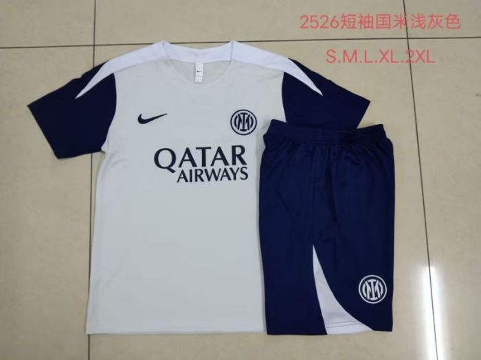 Adult Uniform 2025-2026 Inter Milan Grey Soccer Training Shirt and Shorts Football Set