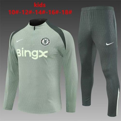 Youth 2025-2026 Chelsea Light Green Soccer Training Sweater and Pants Football Kit