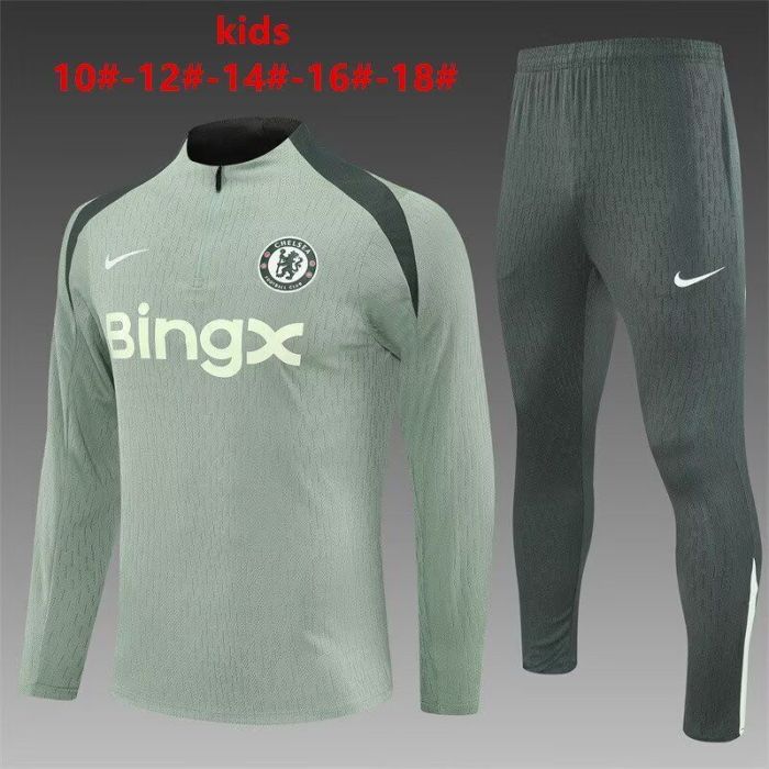 Youth 2025-2026 Chelsea Light Green Soccer Training Sweater and Pants Football Kit