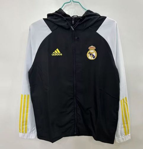 with Caps 2025-2026 Real Madrid Black/White Soccer Windbreaker Jacket Football Jacket