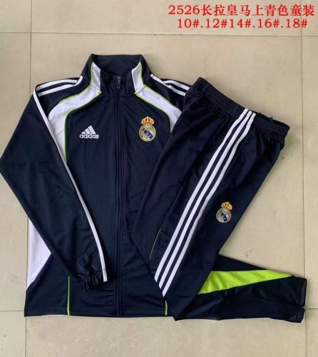 Youth 2025-2026 Real Madrid Dark Blue Soccer Training Jacket Football Jacket and Pants