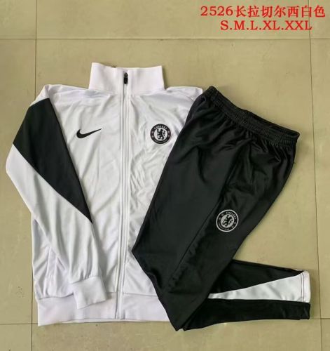 2025-2026 Chelsea White/Black Soccer Training Jacket and Pants Football Tracksuit