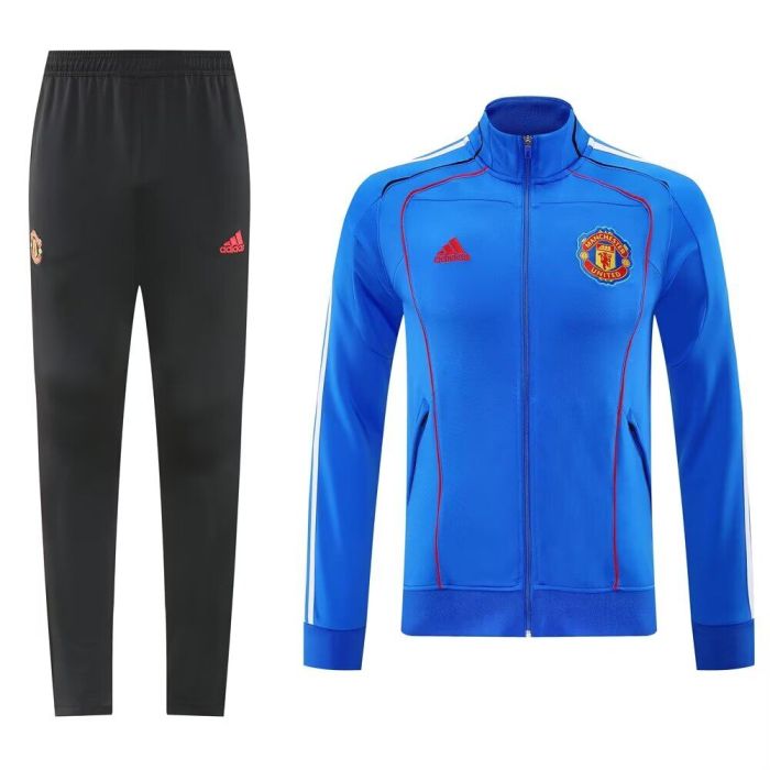 2025-2026 Manchester United Blue Soccer Training Jacket and Pants Football Tracksuit