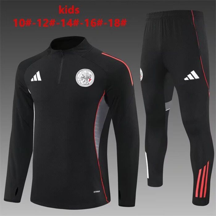 Youth 2025-2026 Ajax Black Soccer Training Sweater and Pants Football Kit