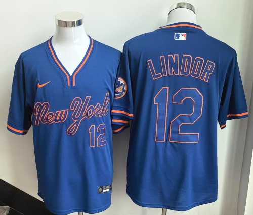 Retro Shirt New York Mets 12 Francisco Lindor Blue MLB Jersey