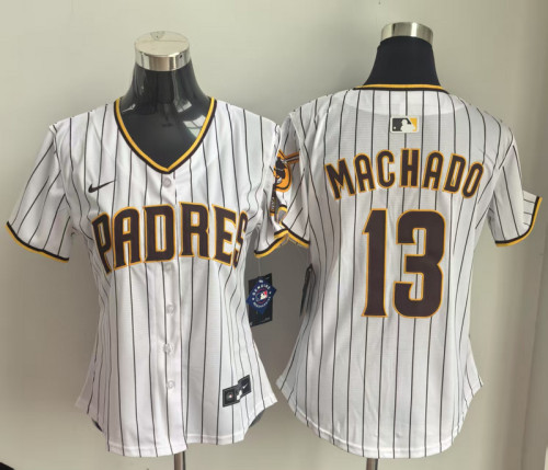 Women San Diego Padres 13 MACHADO 2025 White Lady MLB Jersey