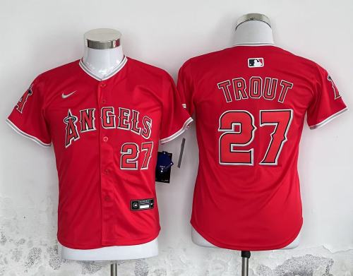 Youth Kids Los Angeles Angels of Anaheim 27 TROUT White 2025 Cool Base Jersey