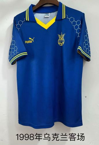Retro Jersey 1998 Ukraine Away Blue Soccer Jersey Yellow Football Shirt