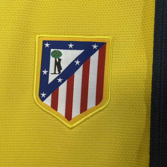 with LFP Patch Retro Jersey 2013-2014 Atletico Madrid Away Yellow Soccer Jersey Vintage Football Shirt