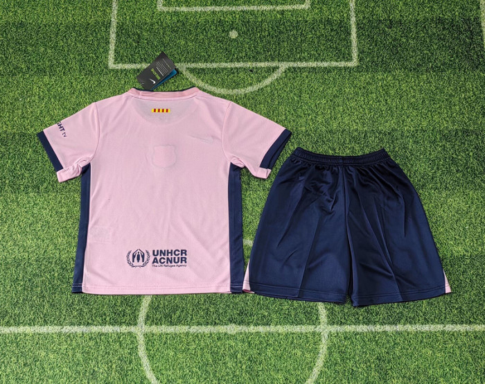 Youth Uniform Kids Kit 2025-2026 Barcelona Pink Soccer Jersey Shorts Child Football Set