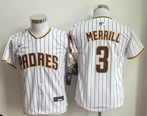Youth San Diego Padres 3 MERRILL White 2025 Kids MLB Jersey