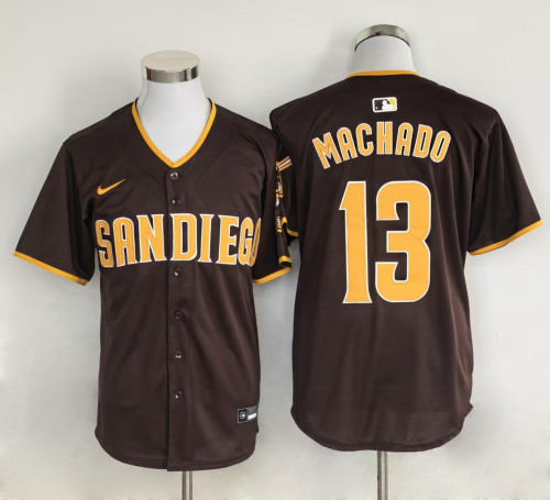 2025 San Diego Padres 13 MACHADO Brown Cool Base Jersey MLB Shirt