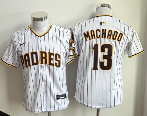 Youth San Diego Padres 13 MACHADO White 2025 Kids MLB Jersey