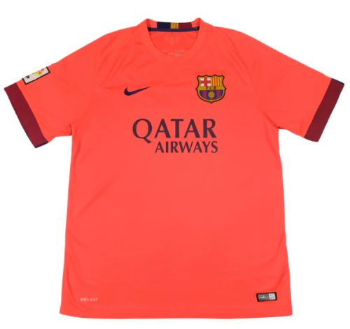 with LFP Patch Retro Jersey 2014-2015 Barcelona MESSI 10 Away Orange Soccer Jersey Vintage Football Shirt