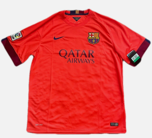 with LFP Patch Retro Jersey 2014-2015 Barcelona A.INIESTA 8 Away Orange Soccer Jersey Vintage Football Shirt