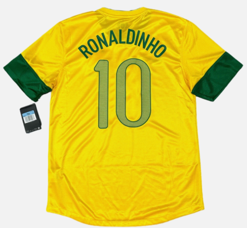 Retro Jersey 2012-2013 Brazil 10 Ronaldinho Home Soccer Jersey Vintage Brasil Camisetas de Futbol