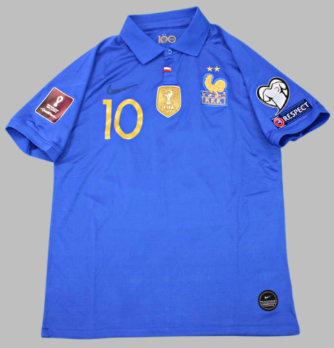 with Golden FIFA+3 Patches Retro Jersey 2019 France 10 MBAPPE 100th Anniversary Home Soccer Jersey Vintage Football Shirt
