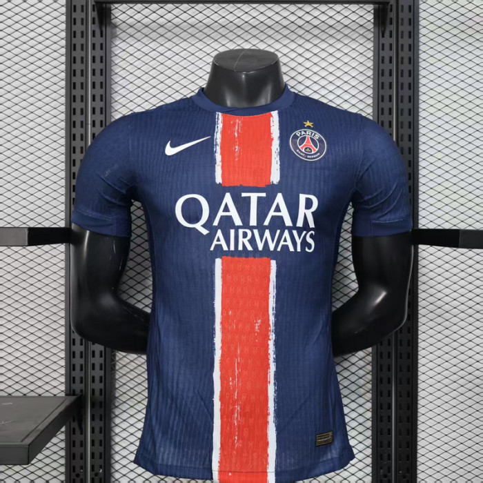 with the champions league star on Maillot PSG Player Version 2024-2025 Paris Saint-Germain Home Soccer Jersey