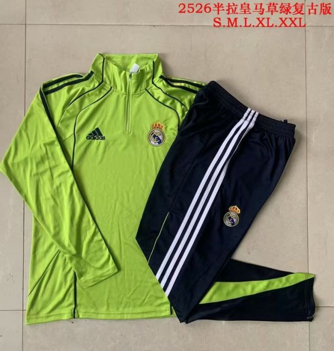 Retro Model 2025-2026 Real Madrid Green Soccer Training Sweater and Pants Football Kit