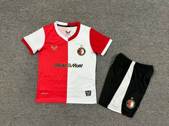 Youth Uniform Kids Kit 2025-2026 Feyenoord Rotterdam Home Soccer Jersey Shorts Child Football Set