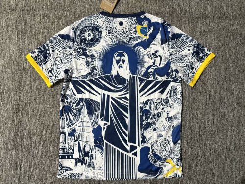 Fan Version 2025 Brazil Dark Blue Jesus Edition Soccer Jersey Brasil Camisetas de Futbol