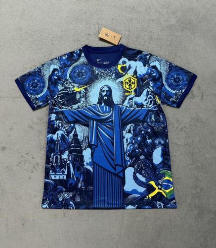 Fan Version 2025 Brazil Blue Jesus Edition Soccer Jersey Brasil Camisetas de Futbol