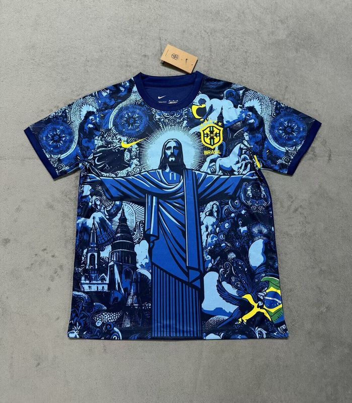 Fan Version 2025 Brazil Blue Jesus Edition Soccer Jersey Brasil Camisetas de Futbol