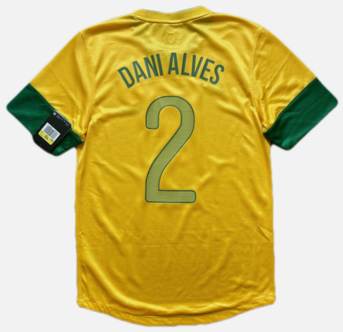 Retro Jersey 2012-2013 Brazil DANI ALVES 2 Home Soccer Jersey Vintage Brasil Camisetas de Futbol