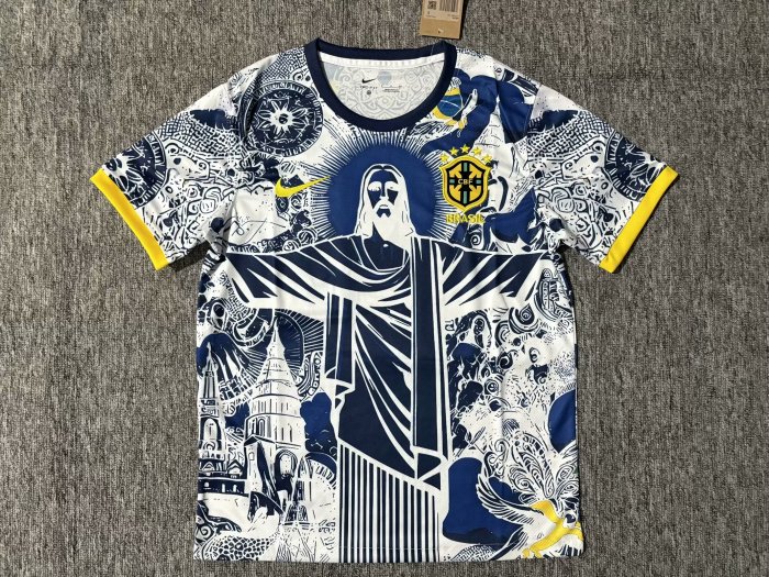 Fan Version 2025 Brazil Dark Blue Jesus Edition Soccer Jersey Brasil Camisetas de Futbol
