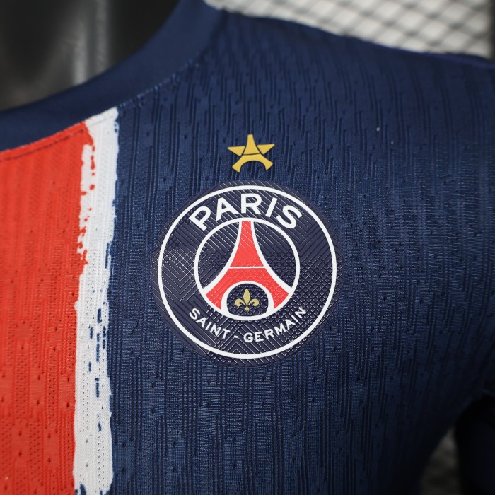 with the champions league star on Maillot PSG Player Version 2024-2025 Paris Saint-Germain Home Soccer Jersey