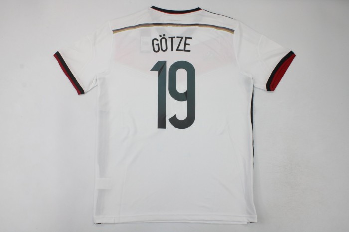 with 4 Stars Retro Jersey Germany 2014 World Cup GOTZE 19 Home Soccer Jersey Vintage Football Shirt